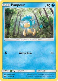 Common Pokémon card Panpour 36/147 from Burning Shadows expansion