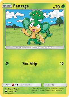 Pansage 12/147 Pokémon card from Burning Shadows for sale at best price