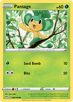 Common Pokémon card Pansage 6/189 from Darkness Ablaze expansion