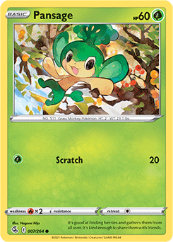 Common Pokémon card Pansage 7/264 from Fusion Strike expansion