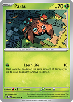 Common Pokémon card Paras 4/159 from Journey Together expansion