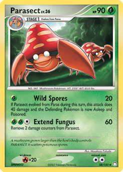 Uncommon Pokémon card Parasect 58/123 from Mysterious Treasures expansion