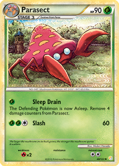 Uncommon Pokémon card Parasect 48/123 from HeartGold SoulSilver expansion