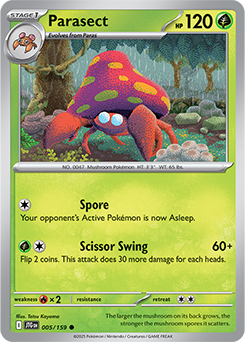 Common Pokémon card Parasect 5/159 from Journey Together expansion