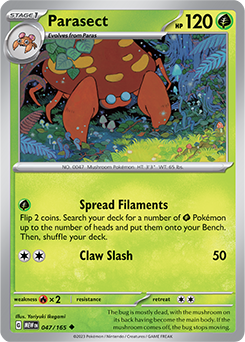 Uncommon Pokémon card Parasect 47/165 from 151 expansion