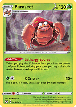 Rare Pokémon card Parasect 005/196 from Lost Origin expansion