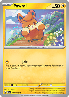 Common Pokémon card Pawmi 073/198 from Scarlet & Violet expansion