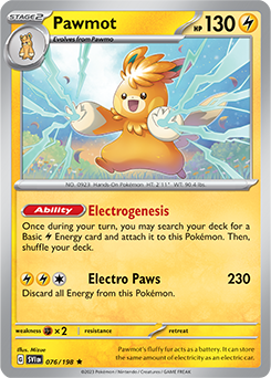 Rare Pokémon card Pawmot 076/198 from Scarlet & Violet expansion