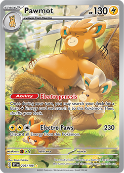 Illustration rare Pokémon card Pawmot 209/198 from Scarlet & Violet expansion