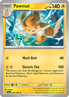 Rare Pokémon card Pawmot 076/193 from Paldea Evolved expansion