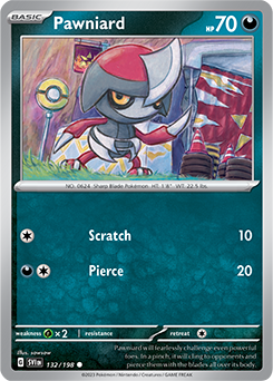 Common Pokémon card Pawniard 132/198 from Scarlet & Violet expansion