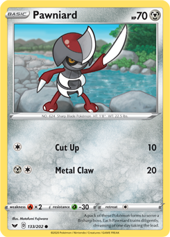 Common Pokémon card Pawniard 133/202 from Sword & Shield expansion