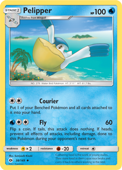 Uncommon Pokémon card Pelipper 38/149 from Sun & Moon expansion
