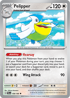 Uncommon Pokémon card Pelipper 159/193 from Paldea Evolved expansion