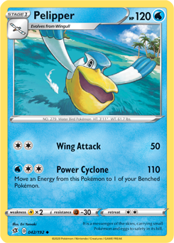 Uncommon Pokémon card Pelipper 42/192 from Rebel Clash expansion