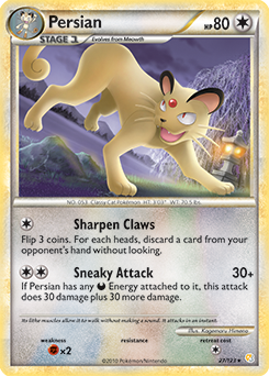 Rare Pokémon card Persian 27/123 from HeartGold SoulSilver expansion