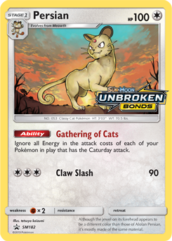 Promo Pokémon card Persian SM182 from Sun and Moon Promos expansion