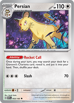 Uncommon Pokémon card Persian 53/165 from 151 expansion