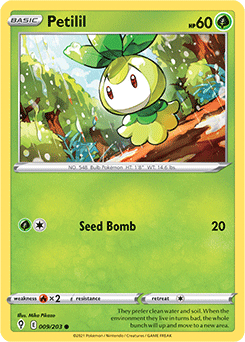 Common Pokémon card Petilil 9/203 from Evolving Skies expansion