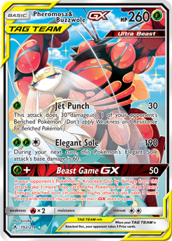 Full Art Pokémon Pokémon card Pheromosa Buzzwole GX 192/214 from Unbroken Bonds expansion