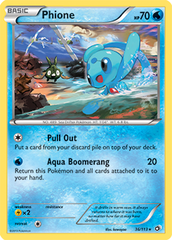 Rare Pokémon card Phione 36/113 from Legendary Treasures expansion