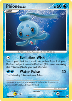 Rare holo Pokémon card Phione 12/100 from Majestic Dawn expansion