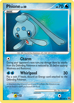 Rare Pokémon card Phione 27/100 from Majestic Dawn expansion
