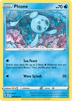 Rare Pokémon card Phione 045/195 from Silver Tempest expansion