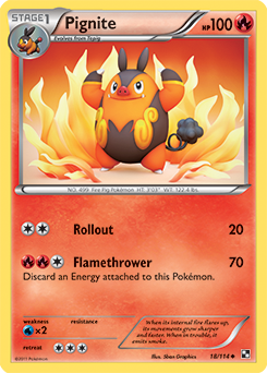 Uncommon Pokémon card Pignite 18/114 from Black & White expansion