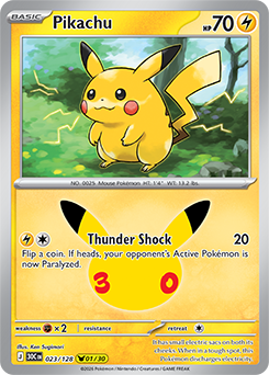 Pikachu rare Pokémon card Pikachu 023/128 from 30th Celebration expansion