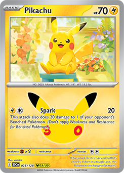Pikachu rare Pokémon card Pikachu 025/128 from 30th Celebration expansion