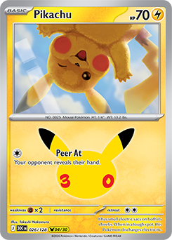 Pikachu rare Pokémon card Pikachu 026/128 from 30th Celebration expansion