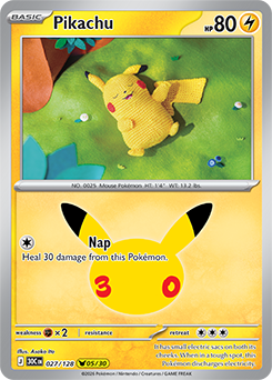 Pikachu rare Pokémon card Pikachu 027/128 from 30th Celebration expansion