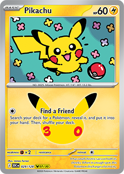 Pikachu rare Pokémon card Pikachu 029/128 from 30th Celebration expansion