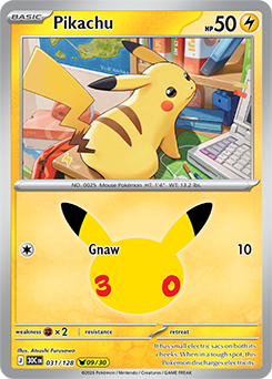 Pikachu rare Pokémon card Pikachu 031/128 from 30th Celebration expansion