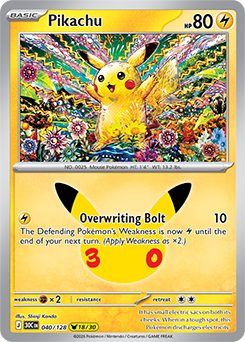 Pikachu rare Pokémon card Pikachu 040/128 from 30th Celebration expansion