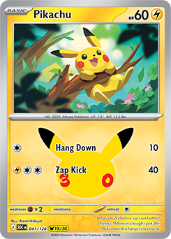 Pikachu rare Pokémon card Pikachu 041/128 from 30th Celebration expansion