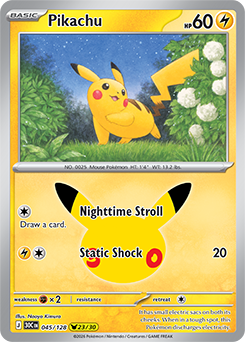 Pikachu rare Pokémon card Pikachu 045/128 from 30th Celebration expansion