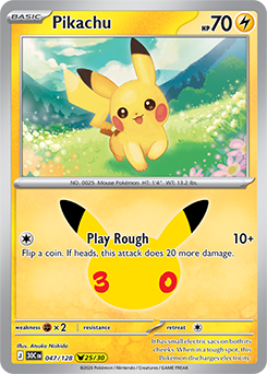 Pikachu rare Pokémon card Pikachu 047/128 from 30th Celebration expansion