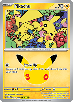 Pikachu rare Pokémon card Pikachu 048/128 from 30th Celebration expansion