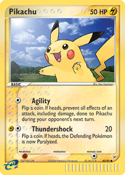 Common Pokémon card Pikachu 43/95 from Ex Team Magma vs Team Aqua expansion
