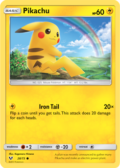 Common Pokémon card Pikachu 28/73 from Shining Legends expansion
