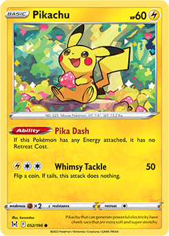 Common Pokémon card Pikachu 052/196 from Lost Origin expansion