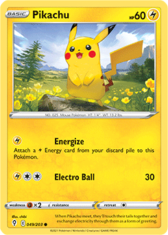 Common Pokémon card Pikachu 49/203 from Evolving Skies expansion