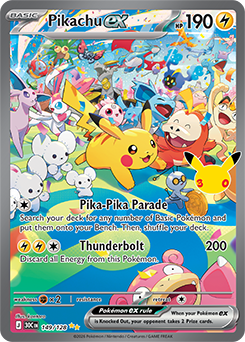 Special illustration rare Pokémon card Pikachu ex 149/128 from 30th Celebration expansion