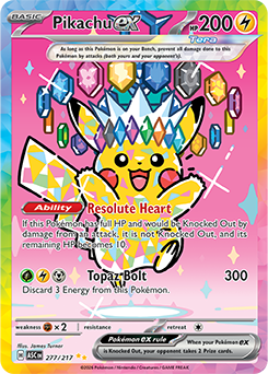 Carte Pokémon Illustration spéciale rare Pikachu ex 277/217 de la série Héros Transcendants