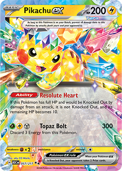 Carte Pokémon Double rare Pikachu ex 57/217 de la série Héros Transcendants