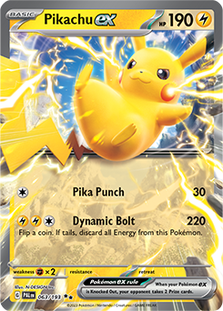 Double rare Pokémon card Pikachu ex 063/193 from Paldea Evolved expansion