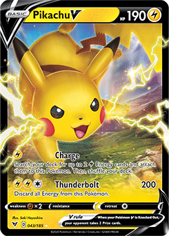 Ultra rare V Pokémon card Pikachu V 043/185 from Vivid Voltage expansion