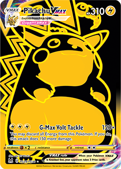 Gold Pokemon Pokémon card Pikachu VMAX TG29/TG30 from Lost Origin expansion
